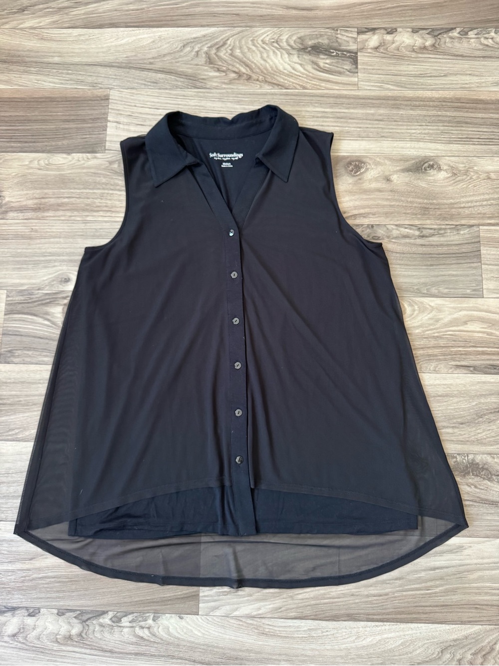 Soft Surroundings Playa Tank Top Sheer Mesh Overlay in Black Size Medium